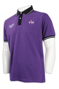 P1083 設計撞色領Polo恤 高低叉 設計 專上學校職員制服 Polo恤生產商      紫色撞色黑色衣領、袖口